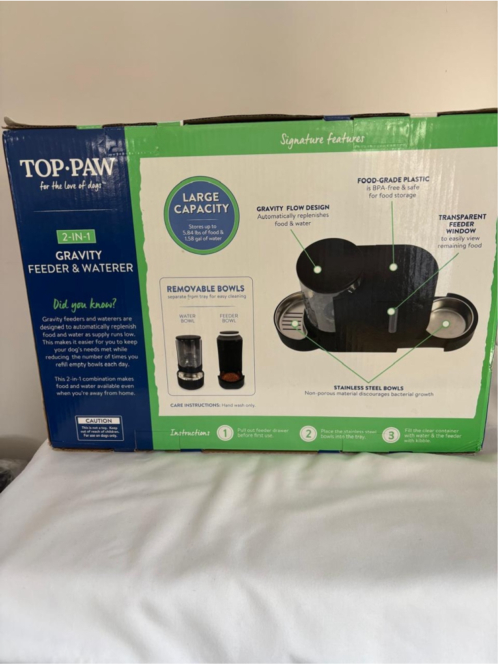 Top-Paw 2-in-1 Gravity Feeder & Waterer One Size Black/Silver #C182